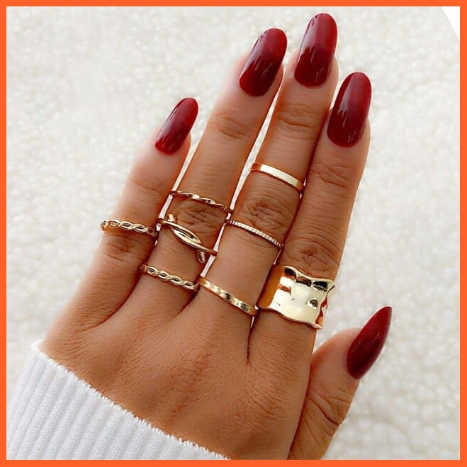 6Pcs/Set Punk Finger Rings Minimalist Gold/Black Metal Rings For Women | whatagift.com.au.