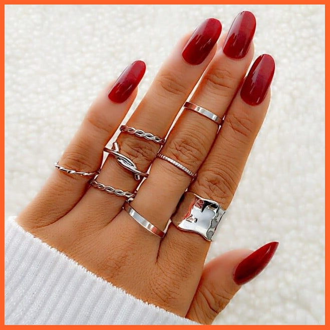 6Pcs/Set Punk Finger Rings Minimalist Gold/Black Metal Rings For Women | whatagift.com.au.