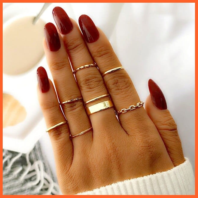 6Pcs/Set Punk Finger Rings Minimalist Gold/Black Metal Rings For Women | whatagift.com.au.