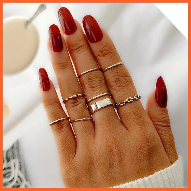 6Pcs/Set Punk Finger Rings Minimalist Gold/Black Metal Rings For Women | whatagift.com.au.