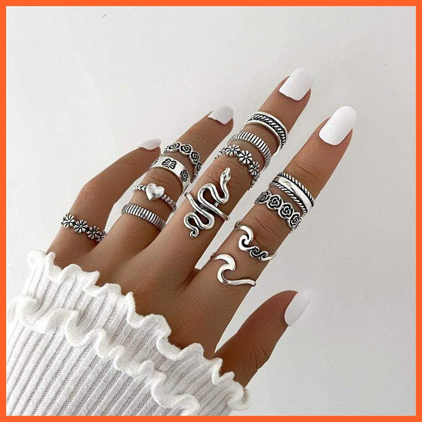 Flower Love Geometric Ring Joint Ring Thirteen Piece Set | Sterling Silver Resizable Rings For Women | whatagift.com.au.