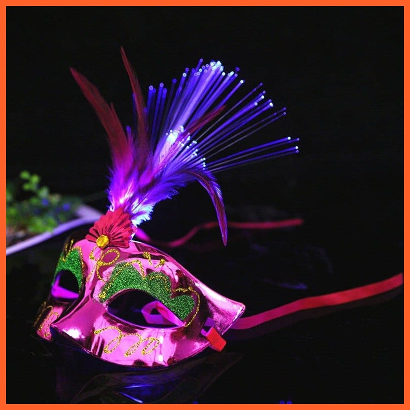 whatagift.com.au rose 10pcs  LED Glow Flash Light Up Feather Masquerades Venetian Party Masks