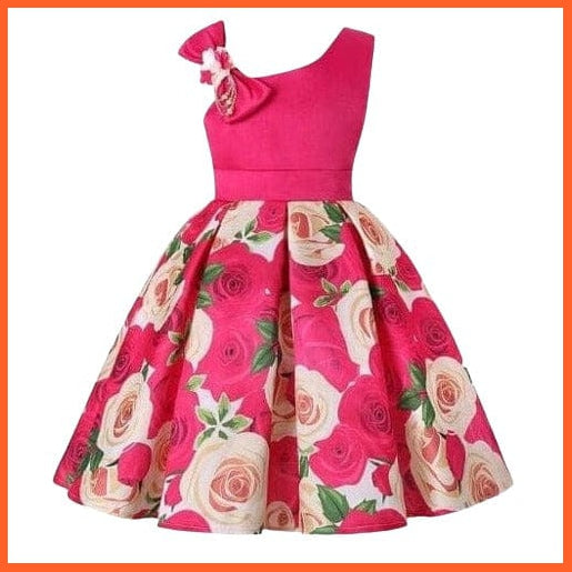whatagift Rose / 2T Floral Print Dresses For Girls