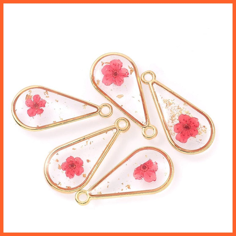 whatagift.com.au Rose 3-4Pcs Oval Transparent Resin Real Dried Flower Petal Charms Pendant for Jewelry Making