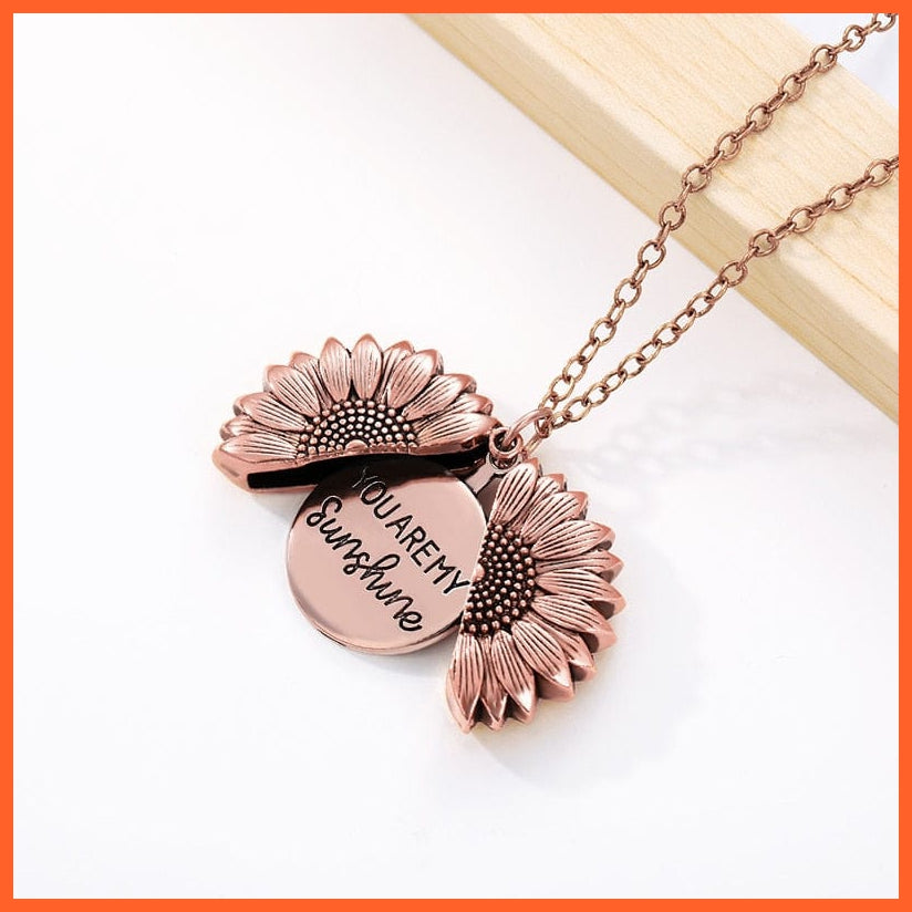 whatagift.com.au rose gold Color / China You Are My Sunshine Open Sunflower Pendant Locket Necklace For Women