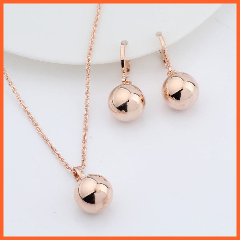 whatagift.com.au Rose Gold Color Spherical Ball Dangle Earrings Necklace Set For Women | Best Gift for Women Day Mothers Day Valentines Day