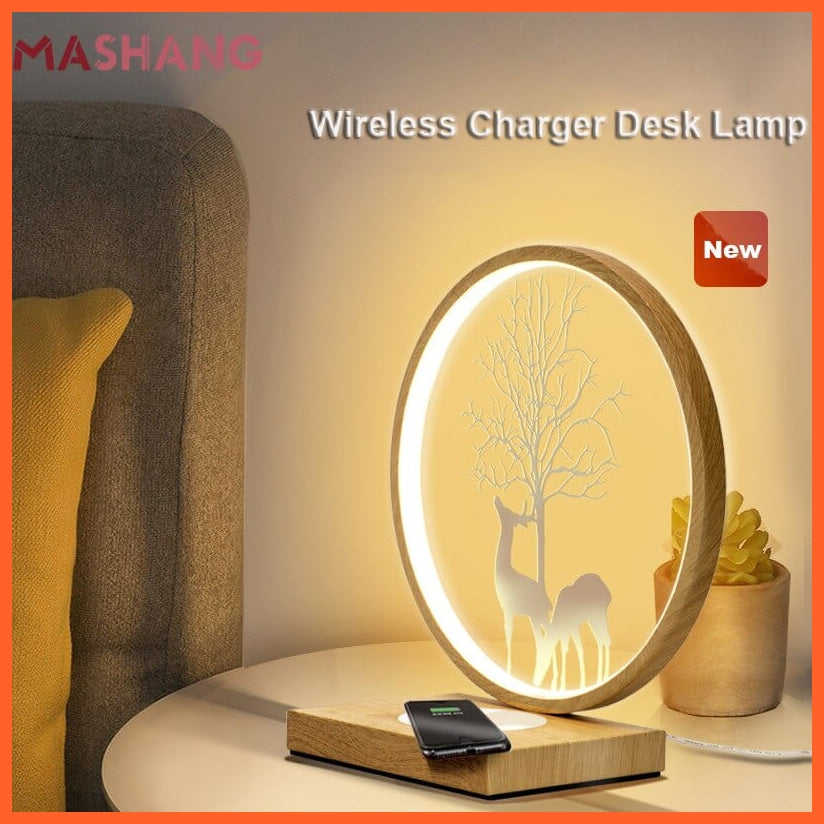 whatagift.com.au Round Shaped Bedside Lamps | 18W Wireless Charger Led Table Lamp | Touch Dimming Night Light For Home Decor