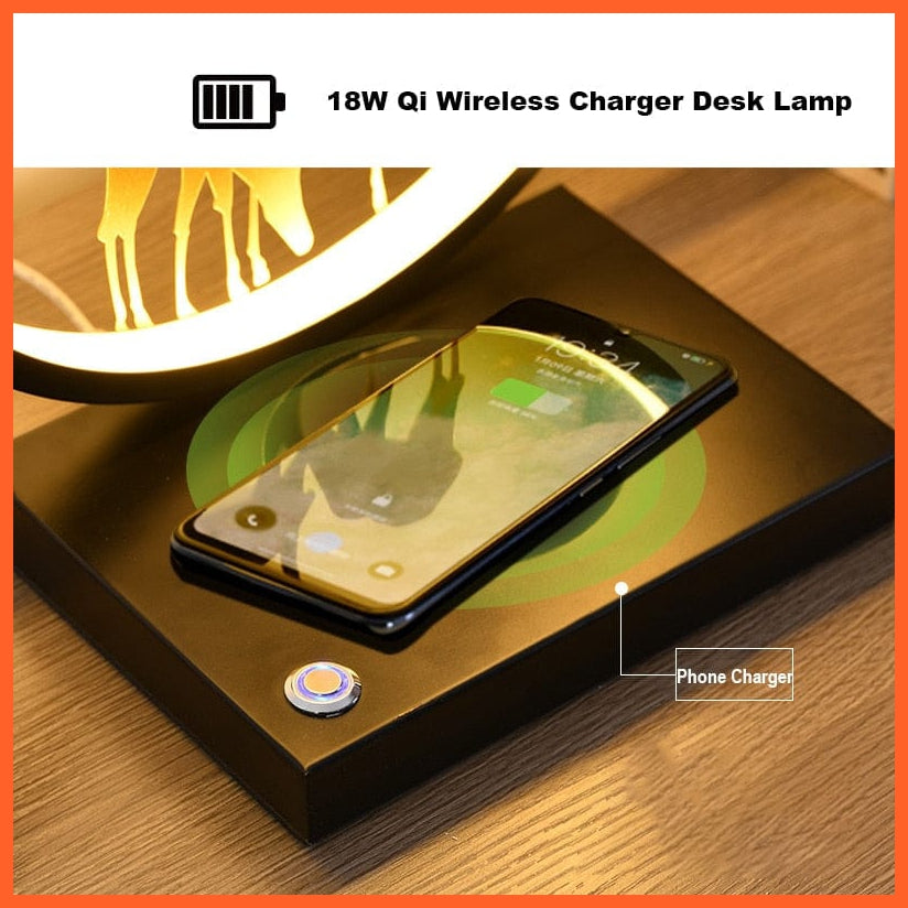 whatagift.com.au Round Shaped Bedside Lamps | 18W Wireless Charger Led Table Lamp | Touch Dimming Night Light For Home Decor