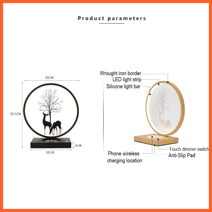 whatagift.com.au Round Shaped Bedside Lamps | 18W Wireless Charger Led Table Lamp | Touch Dimming Night Light For Home Decor