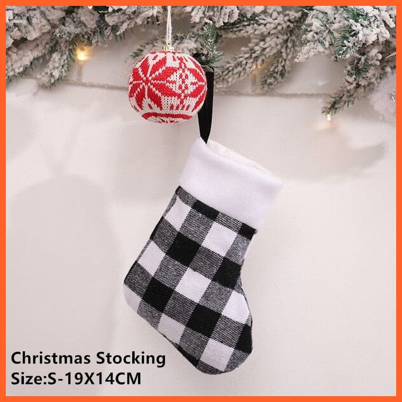 whatagift.com.au S-black Lattice Navidad Christmas Stocking Santa Sacks Gift Christmas Decorations for Home Candy Bag Hanging Xmas Tree Ornament New Year 2023