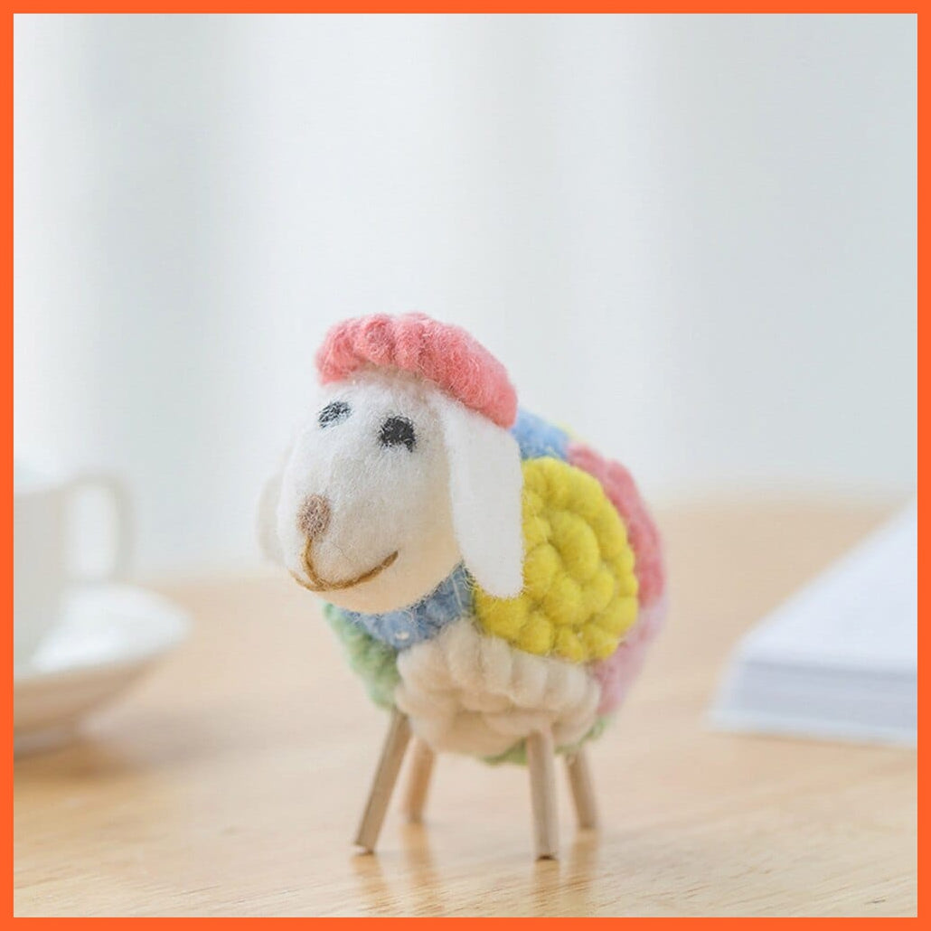 whatagift.com.au S multicolor 1Pc Mini Table Sheep Figurines | Miniatures Wool Felt Lamb | Cute Toys For Home Decor