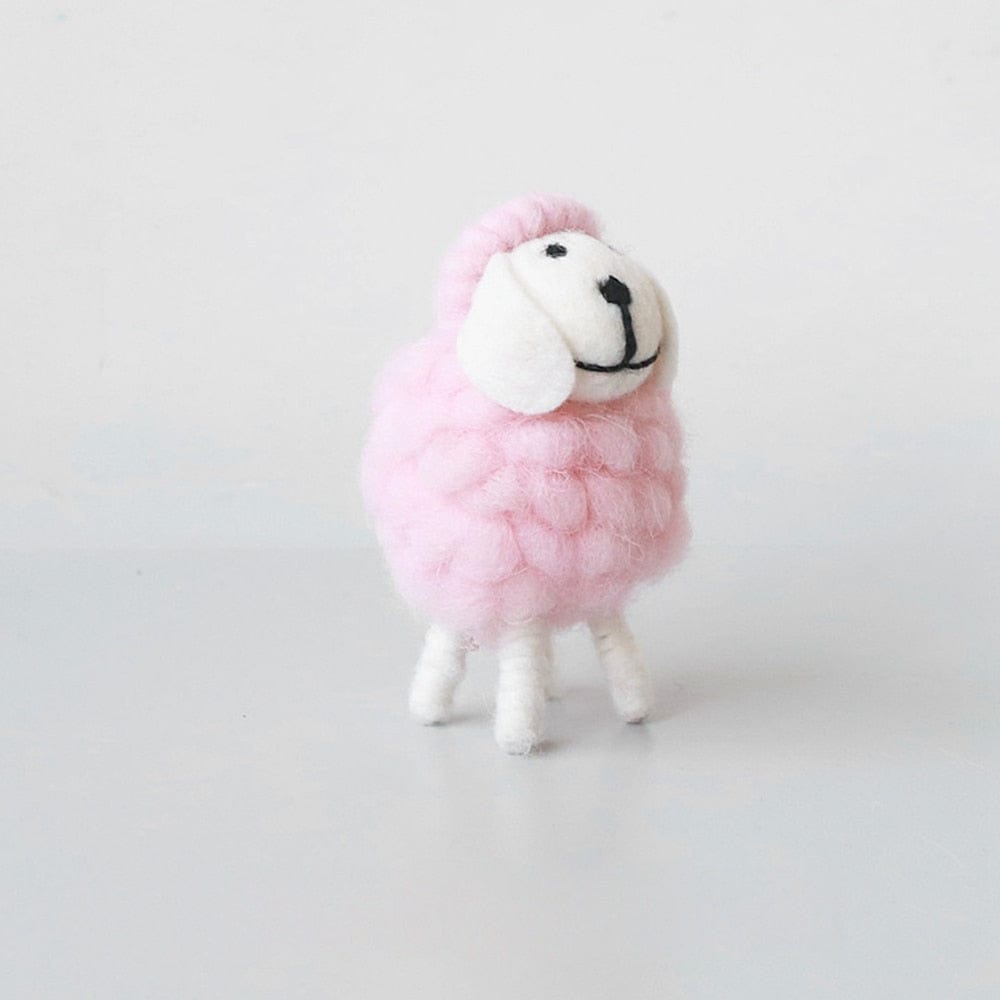 whatagift.com.au S Pink 1Pc Mini Table Sheep Figurines | Miniatures Wool Felt Lamb | Cute Toys For Home Decor