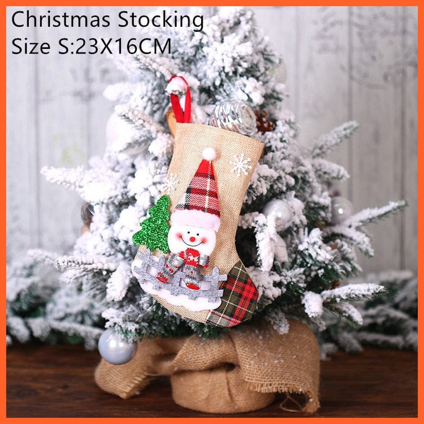 whatagift.com.au S- snowman Navidad Christmas Stocking Santa Sacks Gift Christmas Decorations for Home Candy Bag Hanging Xmas Tree Ornament New Year 2023
