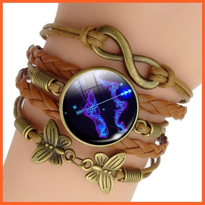 whatagift.com.au Sagittarius 12 Zodiac Sign Woven Leather Bracelet