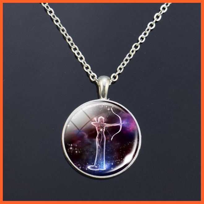 whatagift.com.au Sagittarius 12 Zodiac Signs Glass Dome Constellations Pendant Necklace