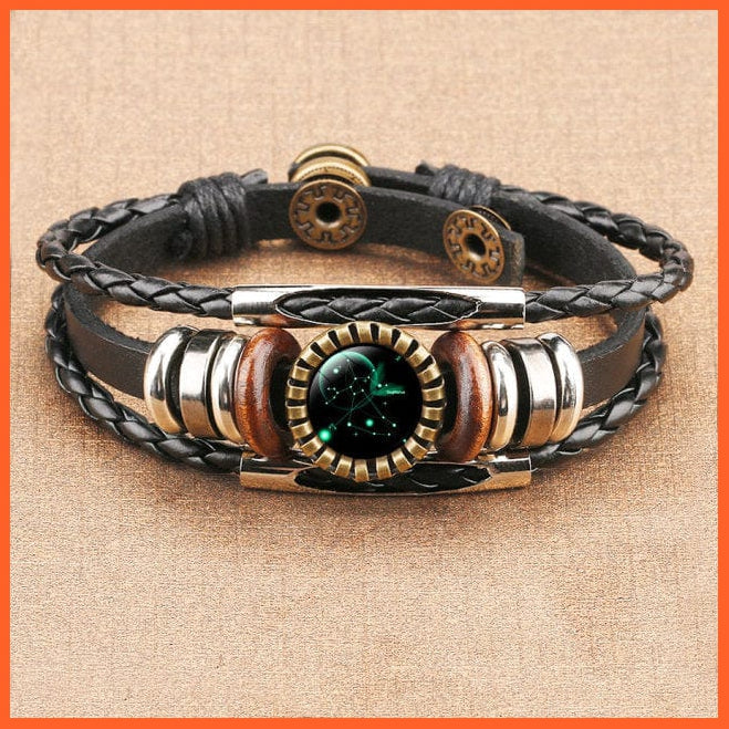 whatagift.com.au Sagittarius 12023809 12 Constellation Zodiac Sign Black Braided Leather Bracelet
