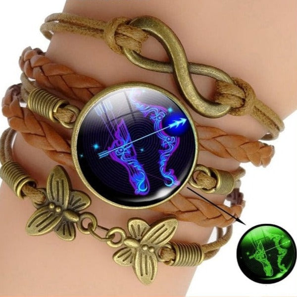 whatagift.com.au Sagittarius Luminous 12 Zodiac Sign Woven Leather Bracelet