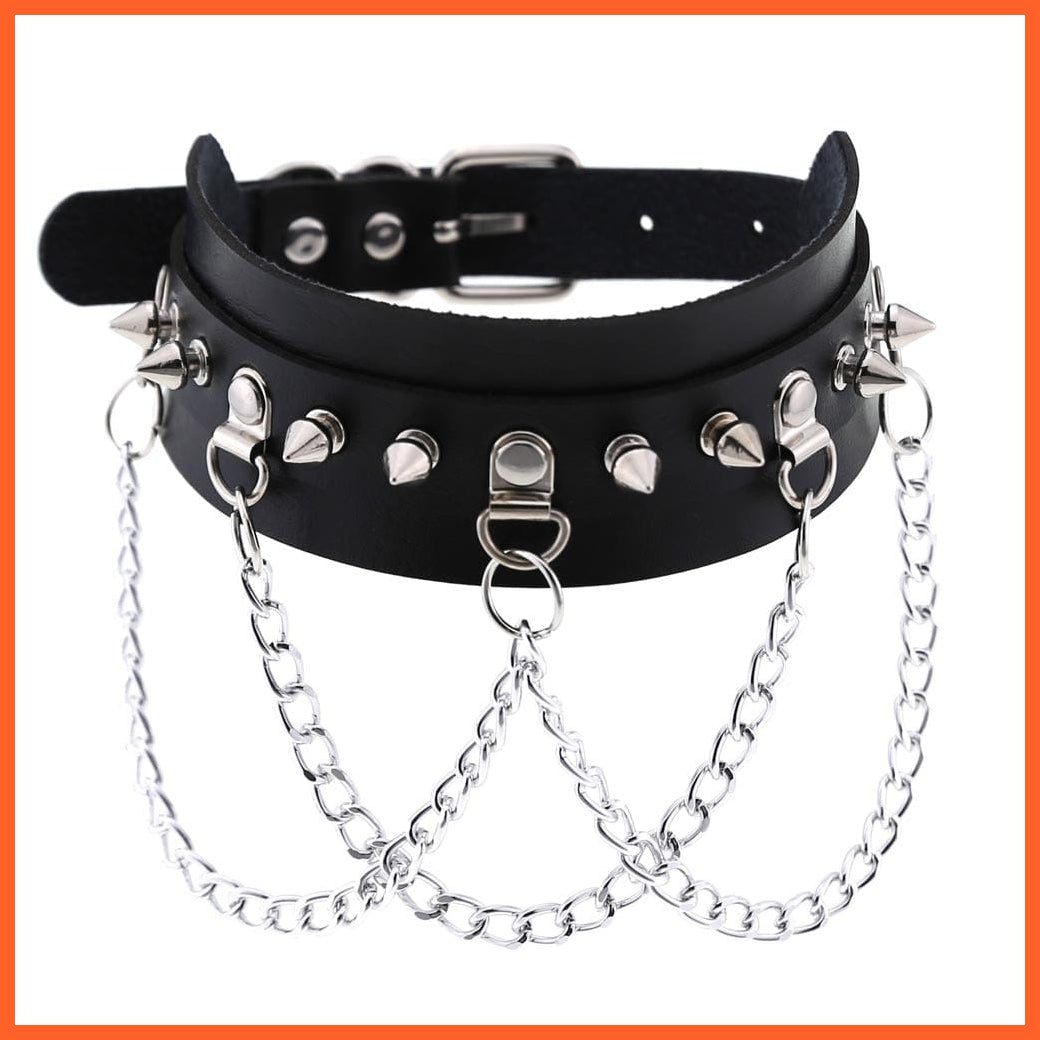 whatagift.uk SCLT PU Leather Rivet Choker Chain Necklace For Women