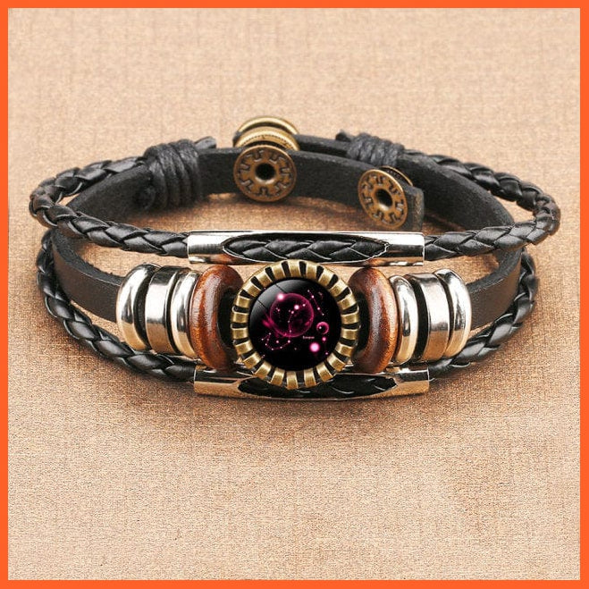 whatagift.com.au Scorpio 12023808 12 Constellation Zodiac Sign Black Braided Leather Bracelet