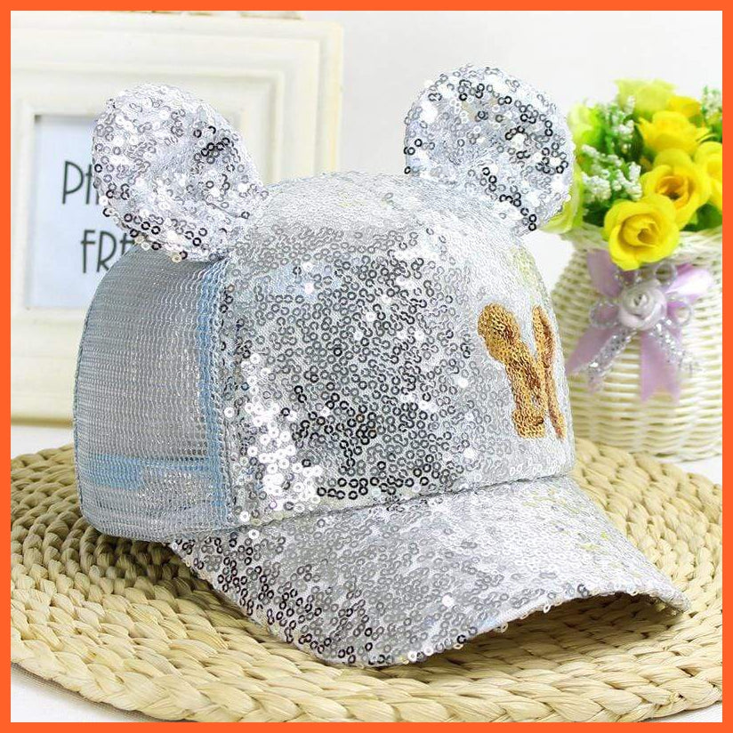 Sequins Ear Cap | Sequins Ear Hats Kids Snapback Mesh Baseball Cap | Spring Summer Hip Hop Caps | whatagift.com.au.