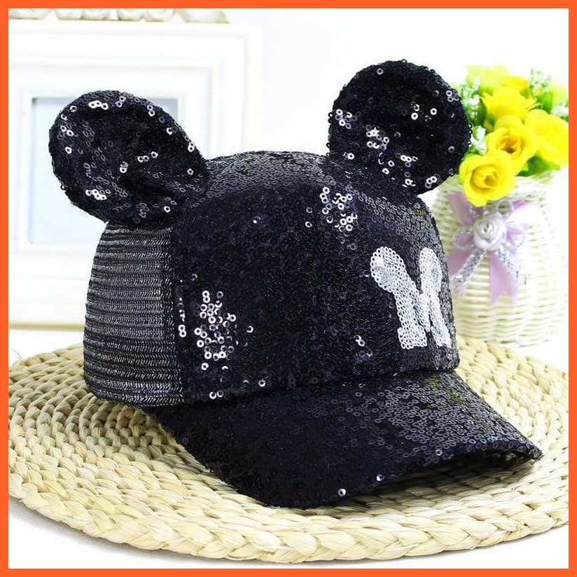 Sequins Ear Cap | Sequins Ear Hats Kids Snapback Mesh Baseball Cap | Spring Summer Hip Hop Caps | whatagift.com.au.