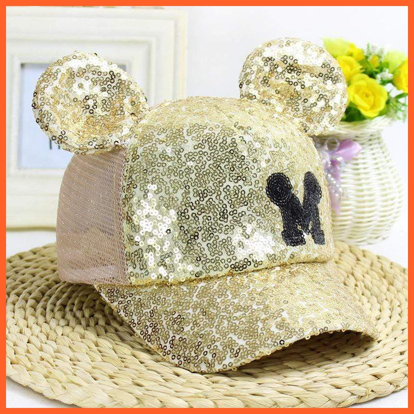 Sequins Ear Cap | Sequins Ear Hats Kids Snapback Mesh Baseball Cap | Spring Summer Hip Hop Caps | whatagift.com.au.