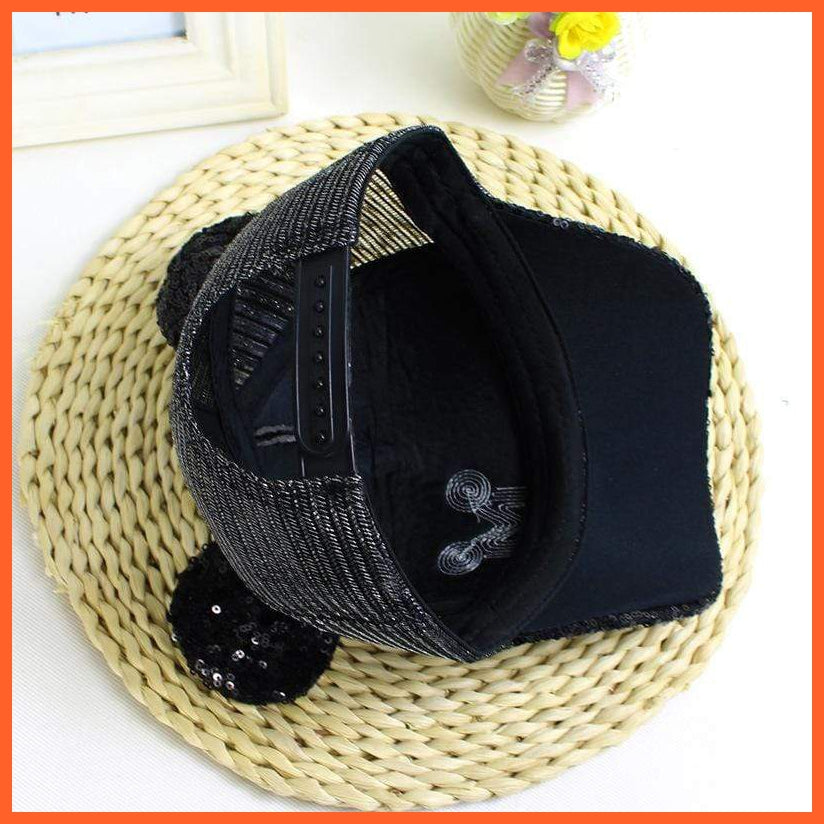 Sequins Ear Cap | Sequins Ear Hats Kids Snapback Mesh Baseball Cap | Spring Summer Hip Hop Caps | whatagift.com.au.