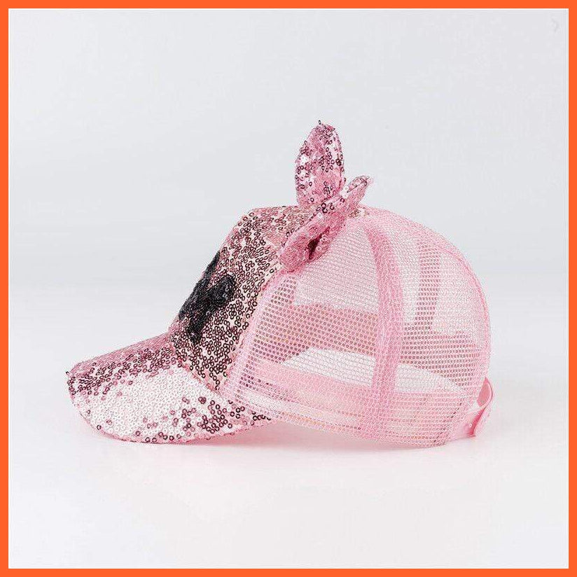 Sequins Ear Cap | Sequins Ear Hats Kids Snapback Mesh Baseball Cap | Spring Summer Hip Hop Caps | whatagift.com.au.