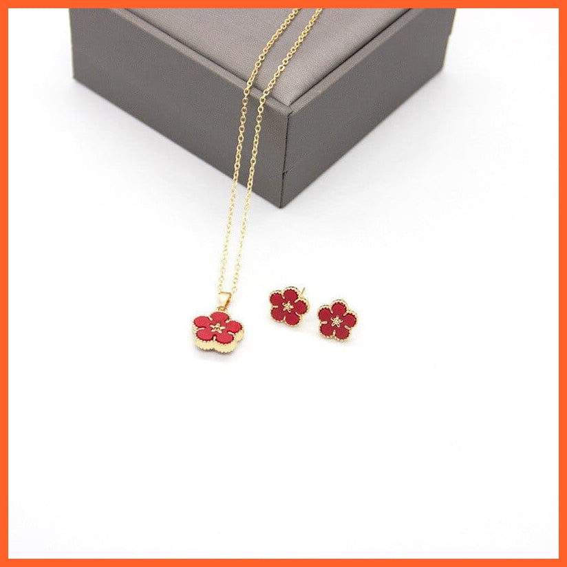 whatagift.com.au Set-1 / China Exquisite Double Sided Flowers Pendant Earring and Necklace Set For Women