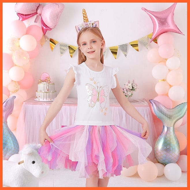 whatagift.com.au SH4975 / 4T Summer Flying Sleeve  Princess Dresses for Girls