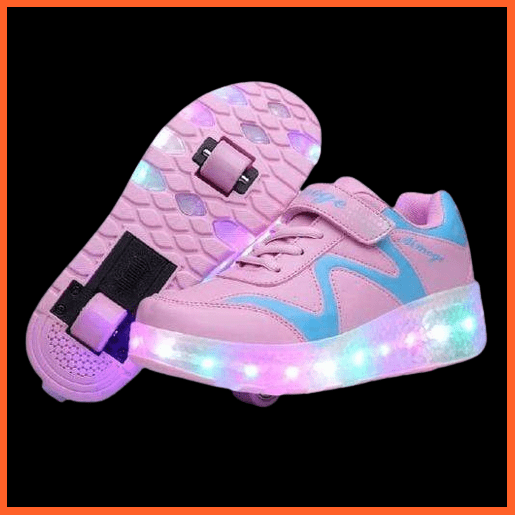 Unbranded Shoes Unisex 686 Pink / 28 EU | 17CM Pink Led Shoes With Roller Wheels And Usb Charging | Light Up Roller Wheel Heely Shoes