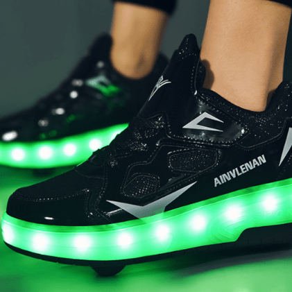 Children Two Wheels Luminous Glowing Sneakers Black - Led Light Roller Skate Shoes For Kids | whatagift.com.au.