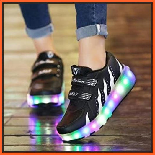 Led Black Stripes Roller Wheel Shoes | Luminous Light Shoes | Recharing Usb Led | whatagift.com.au.