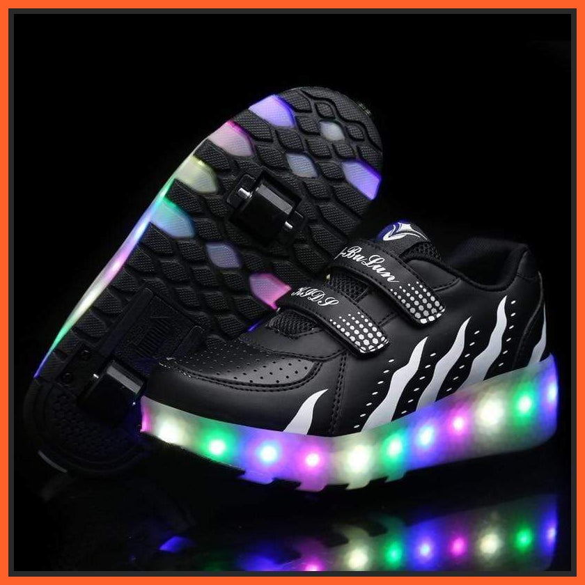 Led Black Stripes Roller Wheel Shoes | Luminous Light Shoes | Recharing Usb Led | whatagift.com.au.