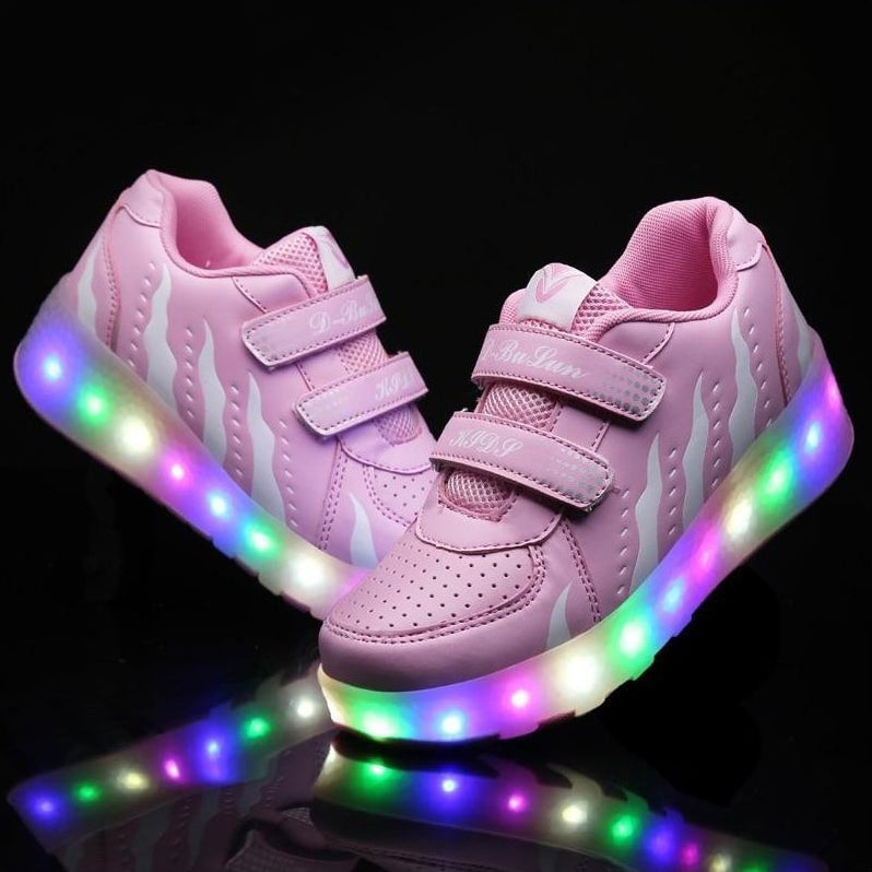 Led Pink Stripes Roller Shoes With Two Wheels | Luminous Light Shoes Usb Charging | whatagift.com.au.