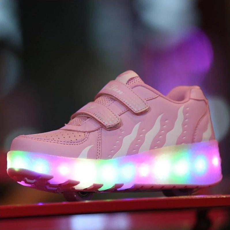 Led Pink Stripes Roller Shoes With Two Wheels | Luminous Light Shoes Usb Charging | whatagift.com.au.