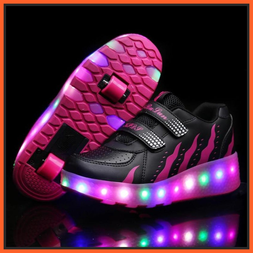 Led Pink And Black Stripes Roller Shoes | Luminous Light Shoes With Wheels | whatagift.com.au.