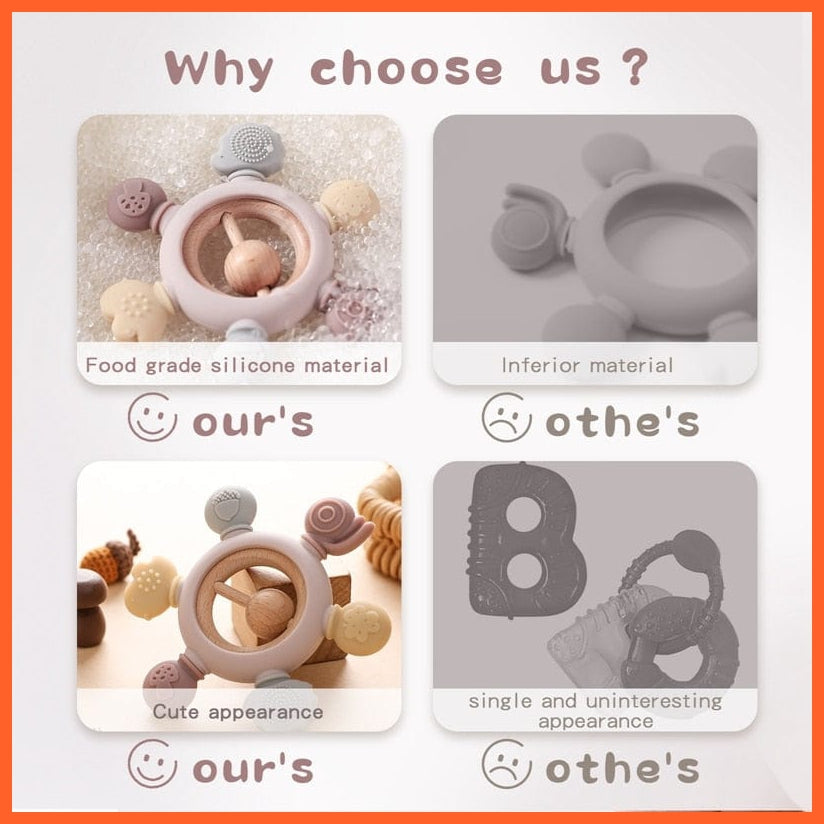 whatagift.com.au Silicone Baby Rudder Shape Wooden Teether Ring | BPA Free Silicone Children Teething Toy