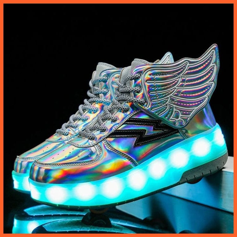 whatagift.com.au Silver / 29 Insole 18.5CM Children Two Wheels Usb Charging Luminous Glowing Sneakers