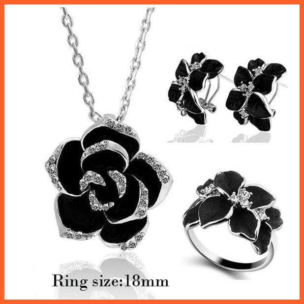 whatagift.com.au silver black 3 18mm Black Color Rose Gold Rose Flower Enamel Jewelry Set  for Women