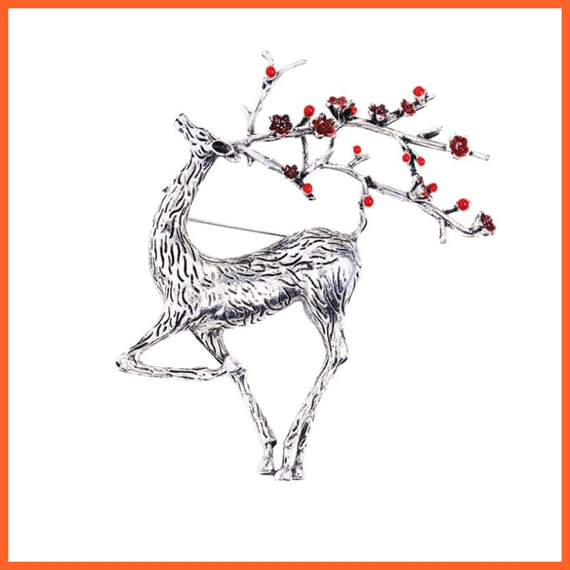 whatagift.uk silver Christmas Deer Enamel Reindeer Brooch
