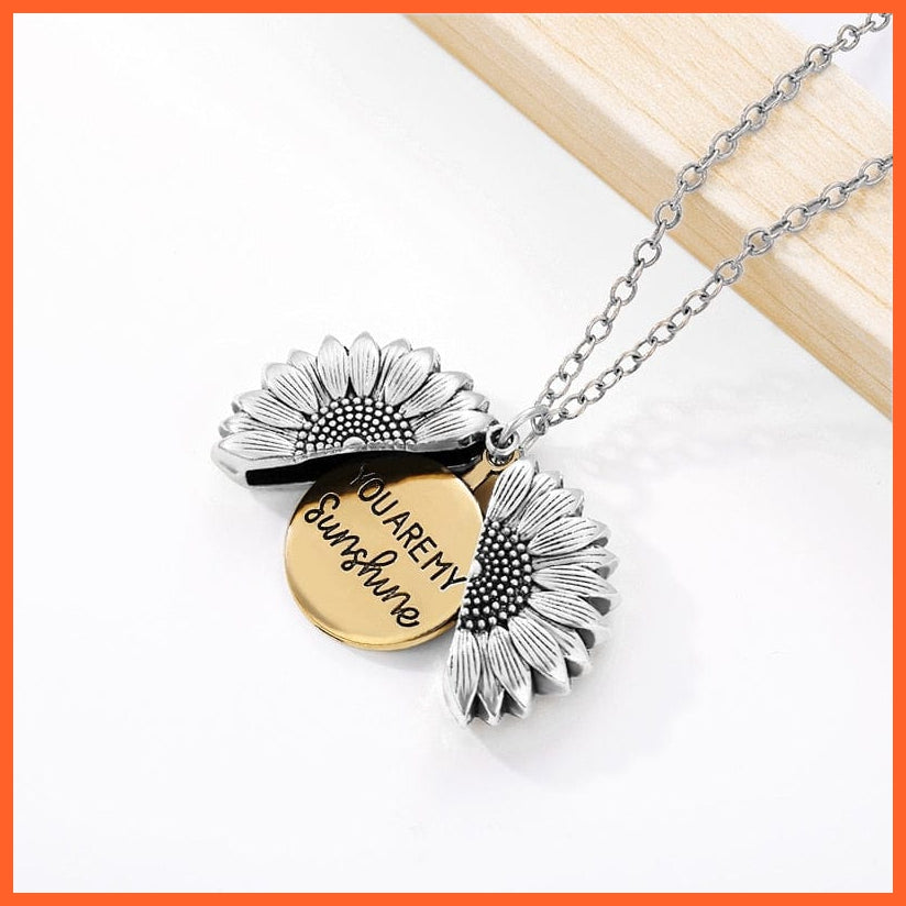 whatagift.com.au Silver Color / China You Are My Sunshine Open Sunflower Pendant Locket Necklace For Women