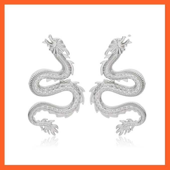 whatagift.com.au Silver Copy of Vintage Dragon Stud Earrings For Women | Punk Gothic Black Crystal Serpent Earrings Fashion Gift