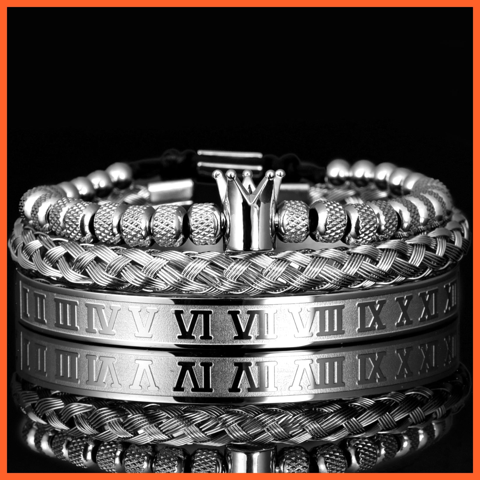 whatagift.com.au Silver Crown Set Luxury Roman Royal Crown Charm Bracelet For Men | Stainless Steel Geometry  Open Adjustable Bracelets