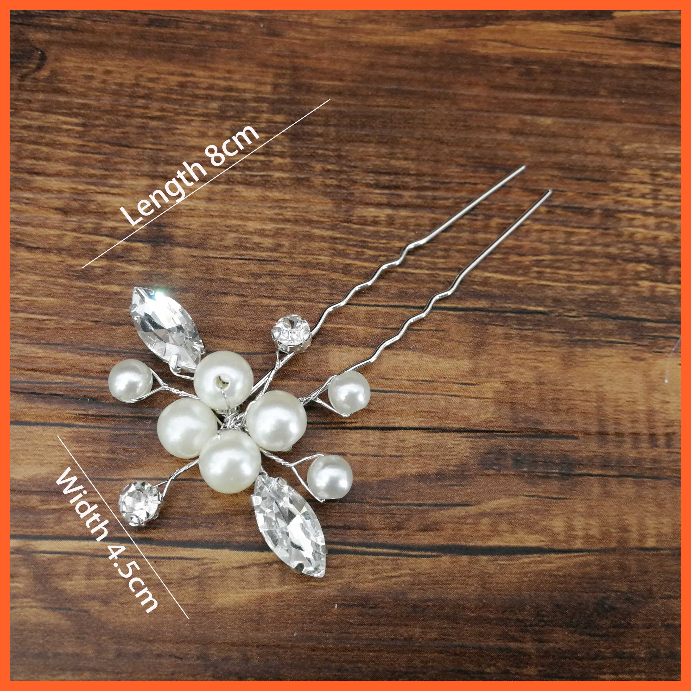 whatagift.com.au Silver crystal 1pc Women U-shaped Metal Pin | Pearl Bridal Tiara Hairpin | Wedding Accessories