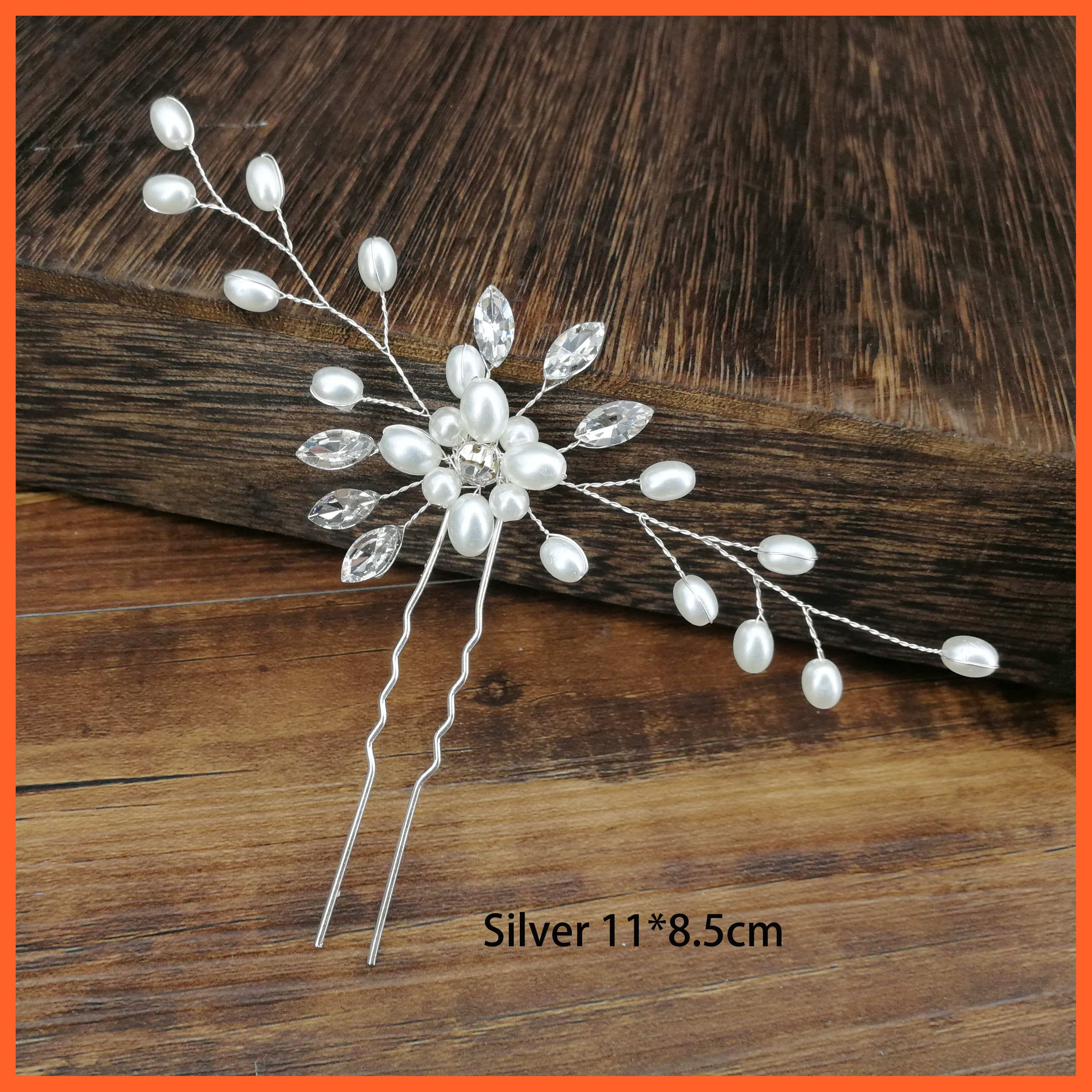 whatagift.com.au Silver flower 1pc Women U-shaped Metal Pin | Pearl Bridal Tiara Hairpin | Wedding Accessories