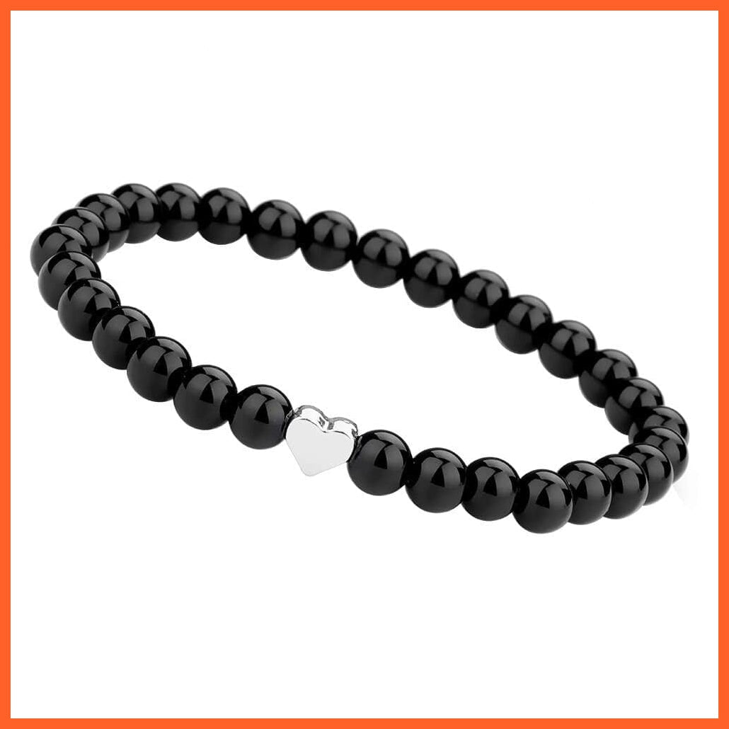 whatagift.com.au silver heart Natural Stone 6mm Beads Bracelet for Mother's Day Gifts