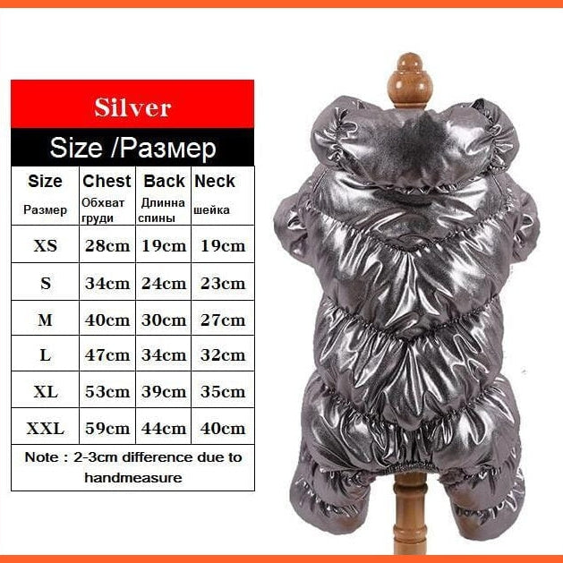whatagift.com.au Silver Jumpsuit / XS Warm Shiny Winter Fleece Inside Windproof Pet Jackets for Medium Large Dogs
