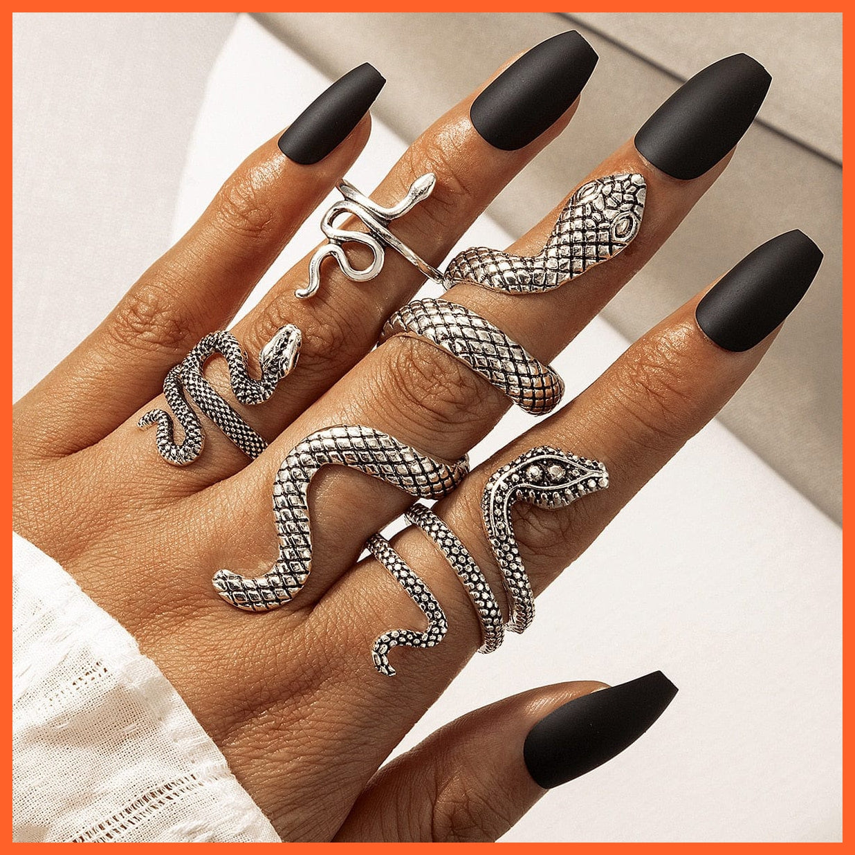 whatagift.uk Silver Ring Set / Resizable Open Adjustable Finger Black Snake Ring Set For Women