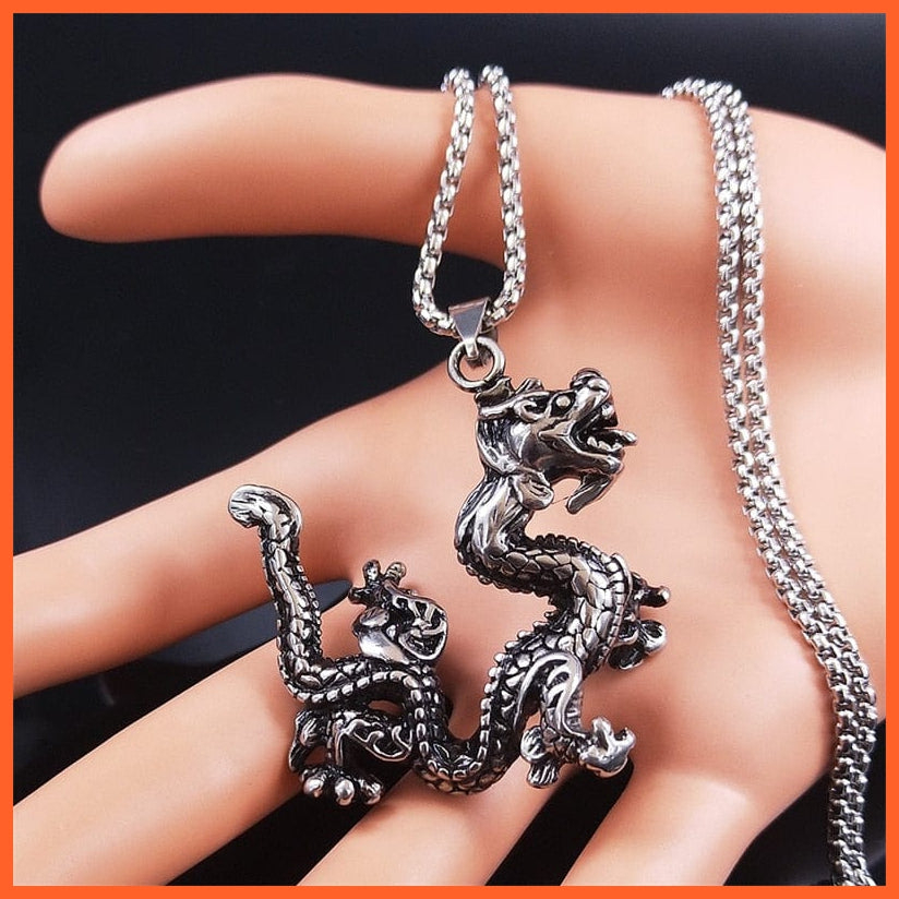 whatagift.uk Silver Stainless Steel Dragon Chain Necklaces